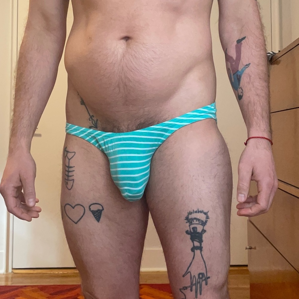 Striped Teal N2N Bikini Briefs